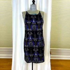 Francesca’s Black Floral Beaded Mini Dress XS